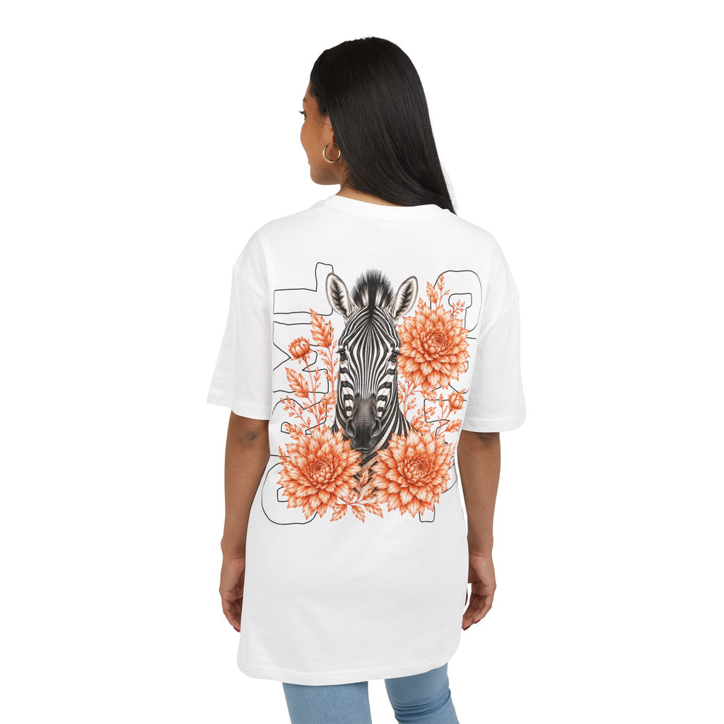 Zebra Floral Tee — Bold Zebra Head with Orange Blooms Graphic T-Shirt