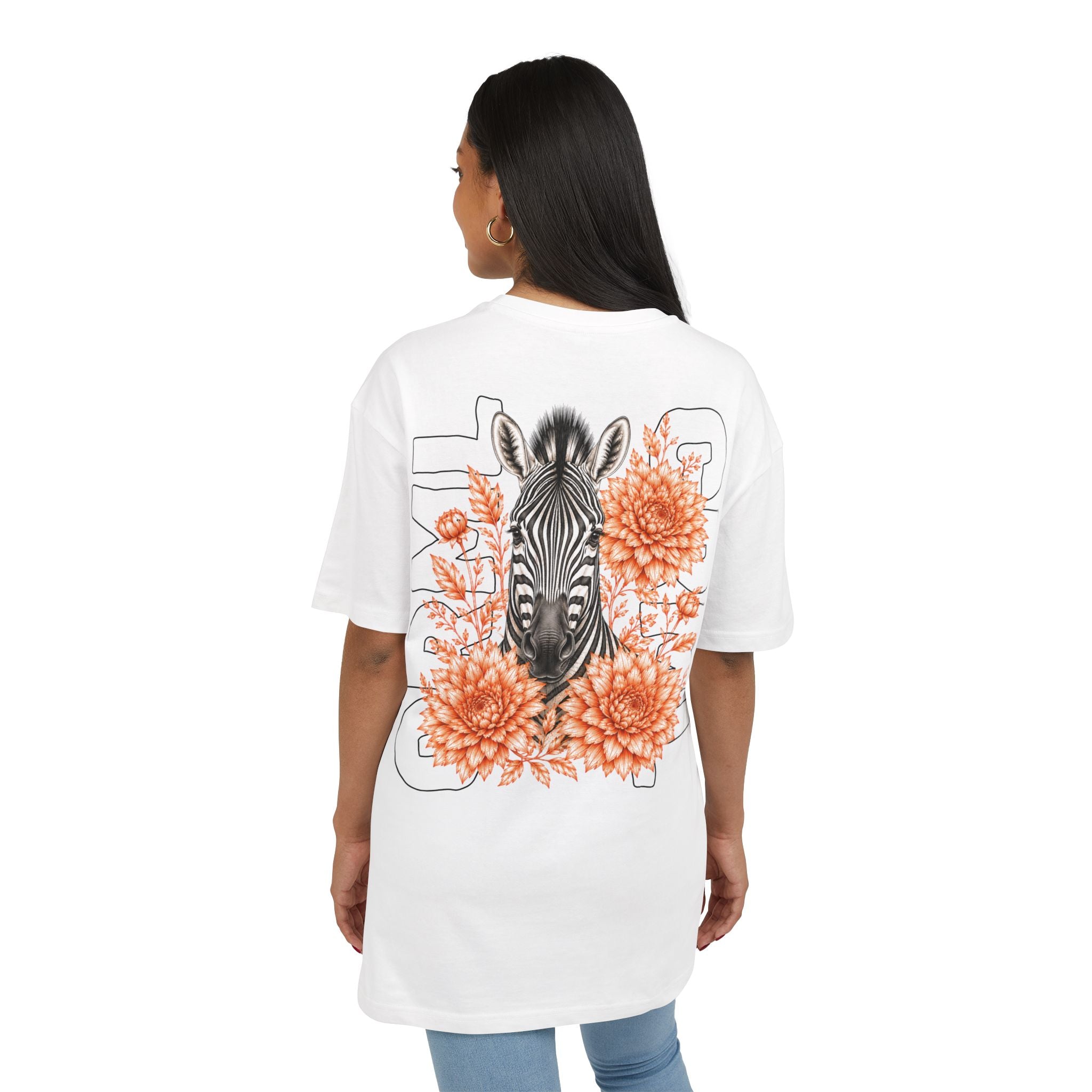 Zebra Floral Tee — Bold Zebra Head with Orange Blooms Graphic T-Shirt