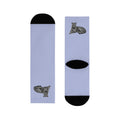 Leopard Print Crew Socks — Sublimated Lilac Athletic Socks with Cat Motif