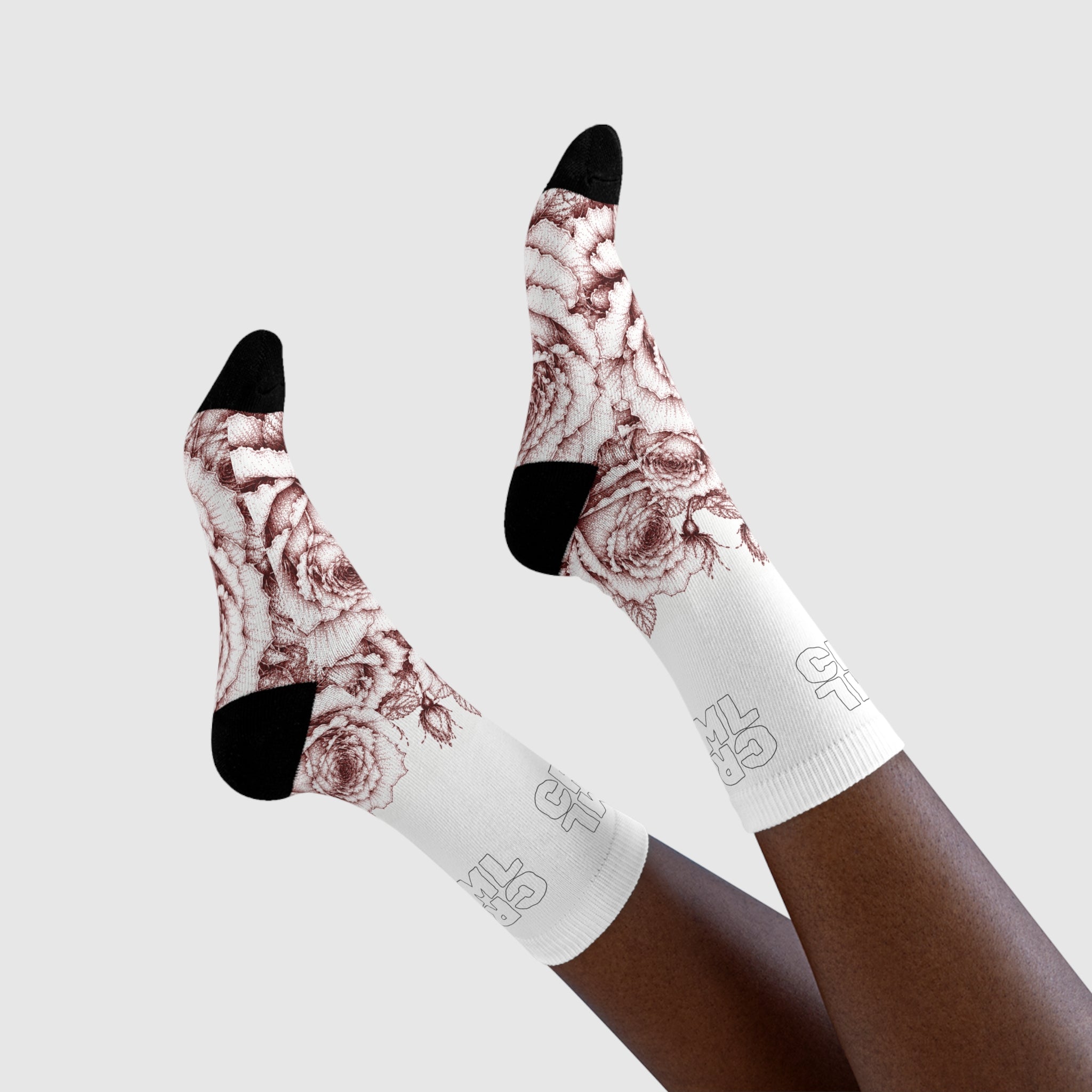 Floral Rose Sublimation Crew Socks — Vintage Sketch Roses