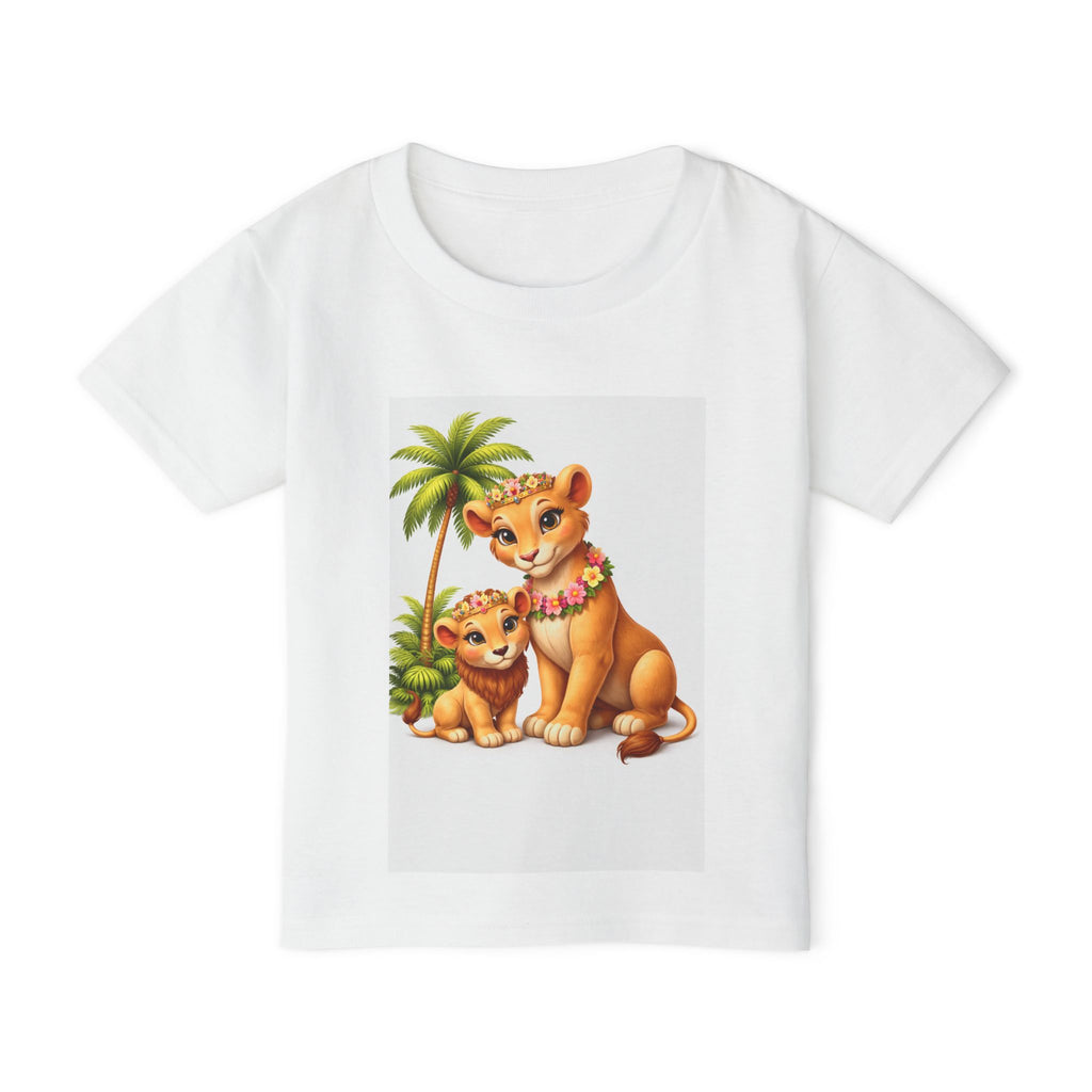 Toddler T-Shirt — Cute Lion Cub Mom & Baby Hawaiian Floral Design