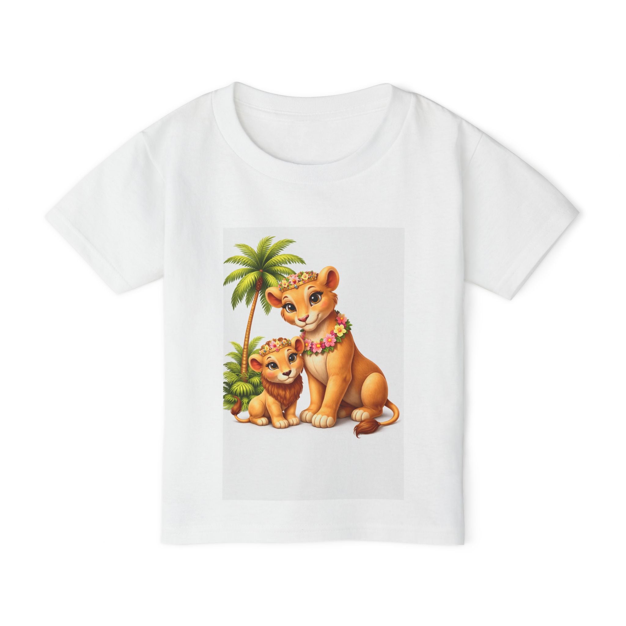 Toddler T-Shirt — Cute Lion Cub Mom & Baby Hawaiian Floral Design