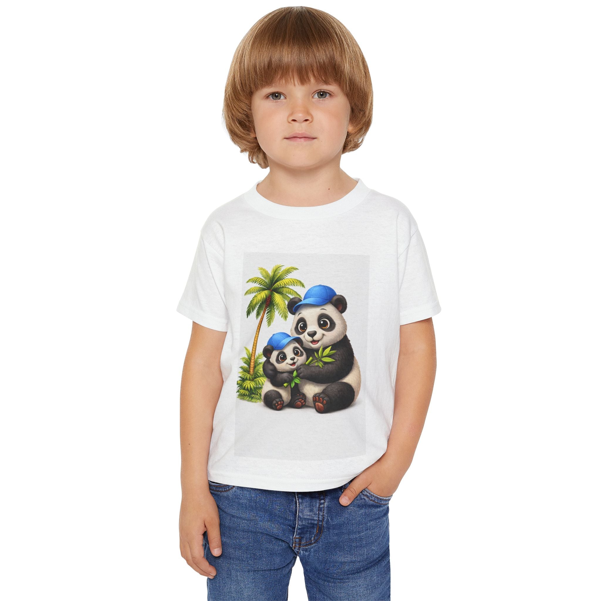 Toddler T-Shirt — Cute Panda Family Design (Mom & Baby Pandas with Blue Caps)