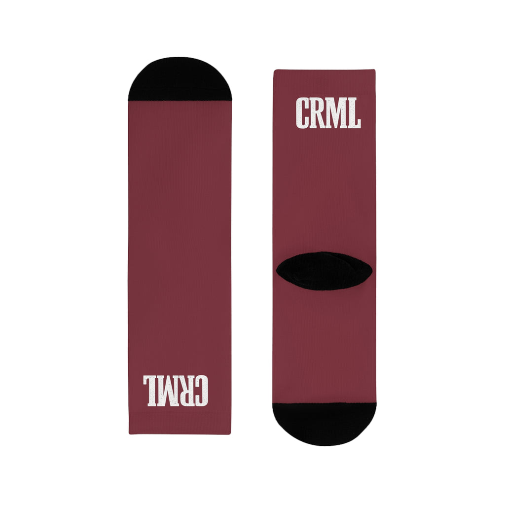 Maroon CRML Sublimation Crew Socks — Custom Graphic Athletic Socks