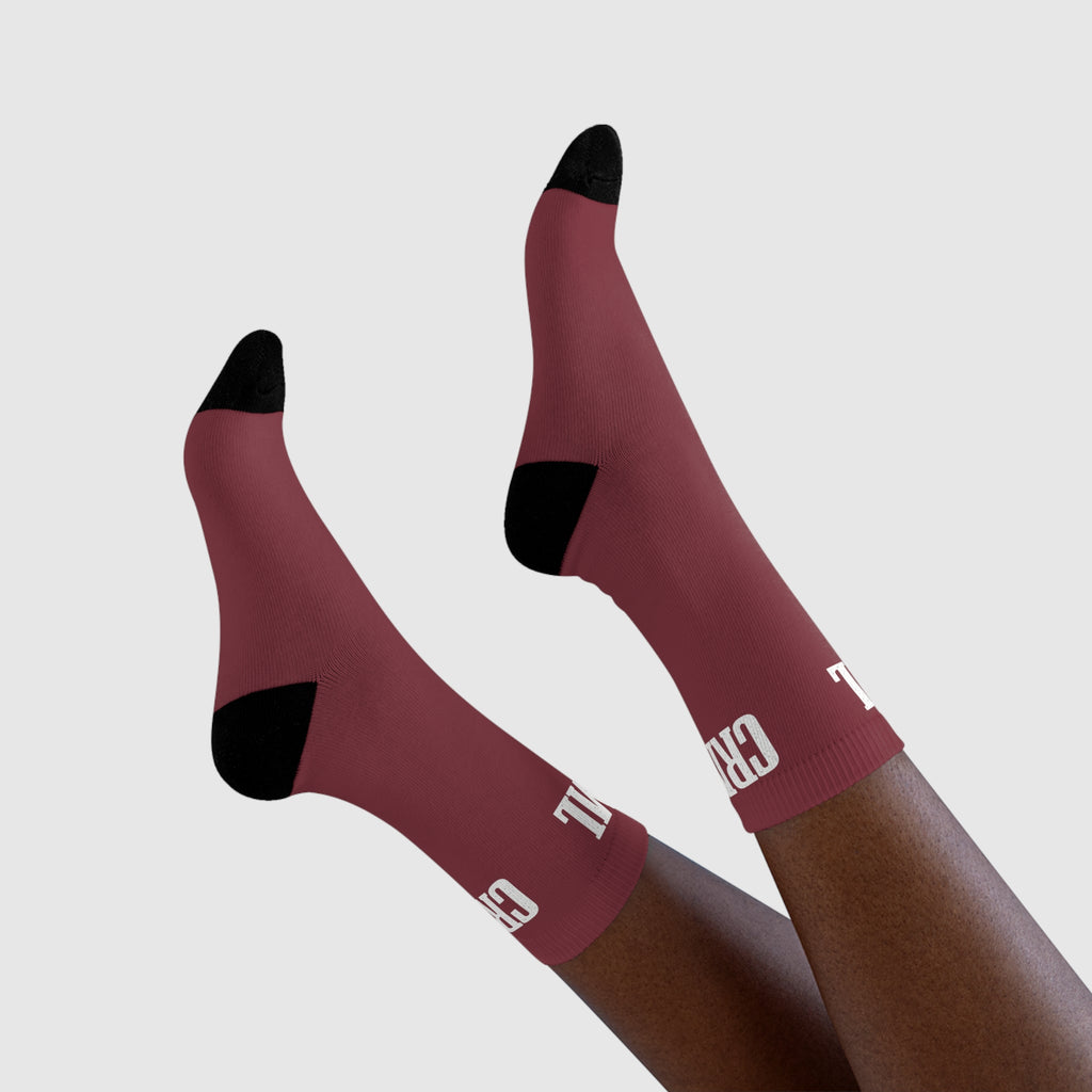 Maroon CRML Sublimation Crew Socks — Custom Graphic Athletic Socks