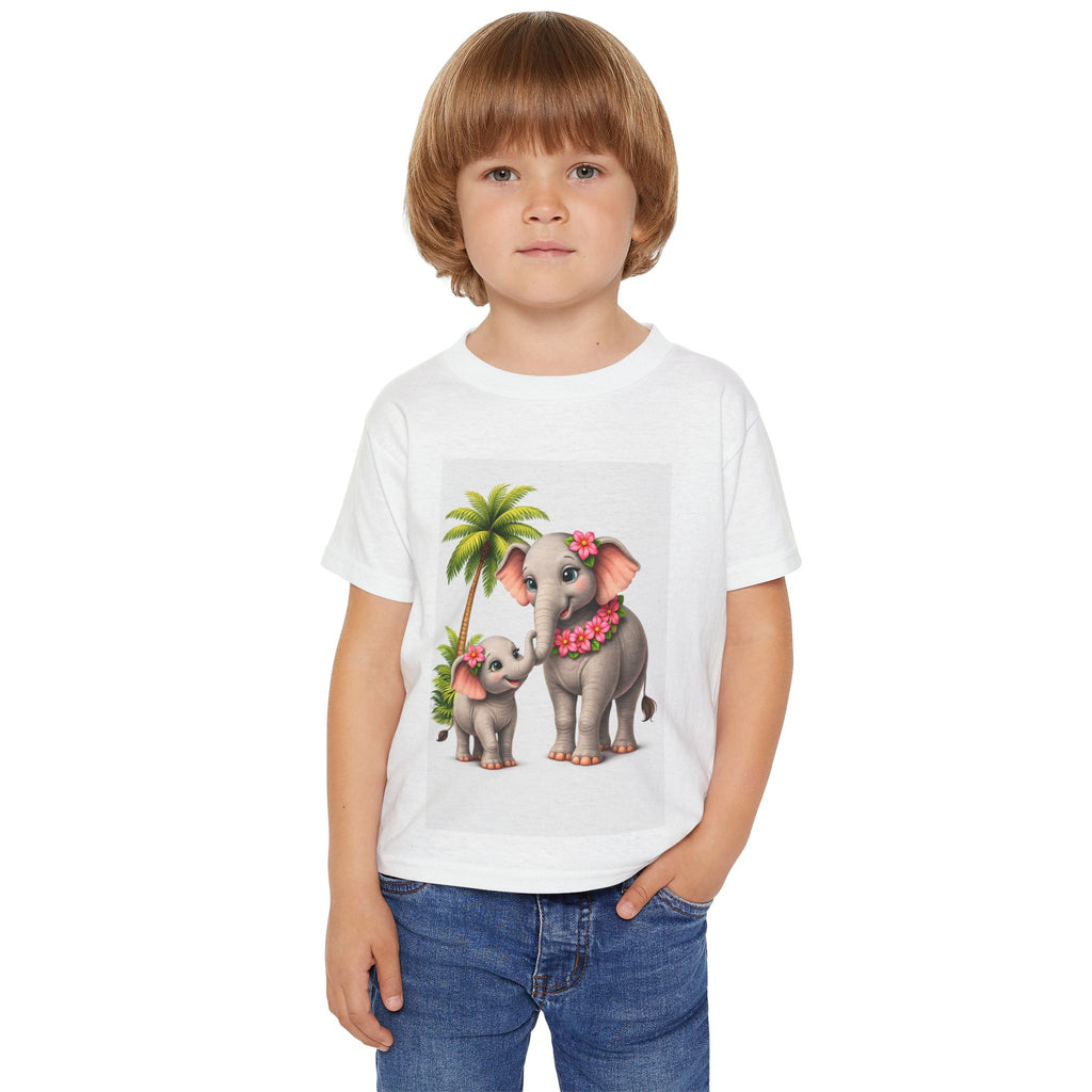 Toddler T-Shirt — Tropical Mom & Baby Elephants Graphic