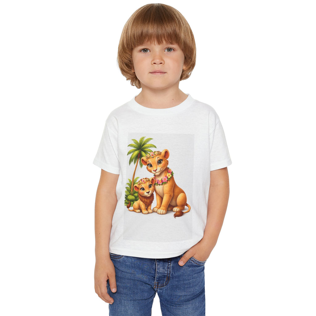 Toddler T-Shirt — Cute Lion Cub Mom & Baby Hawaiian Floral Design