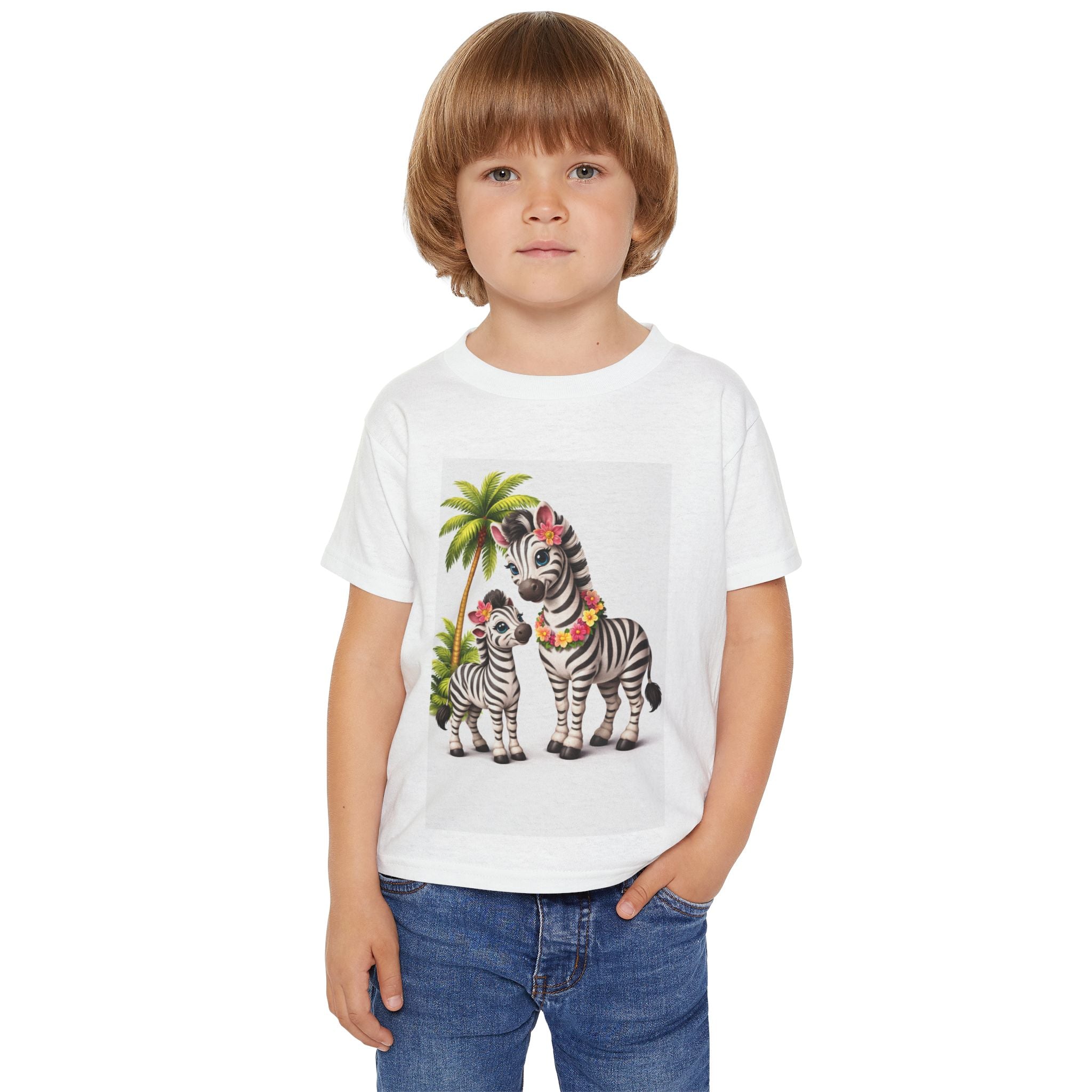 Tropical Zebra Toddler T-Shirt — Mama & Baby Zebra with Flowers
