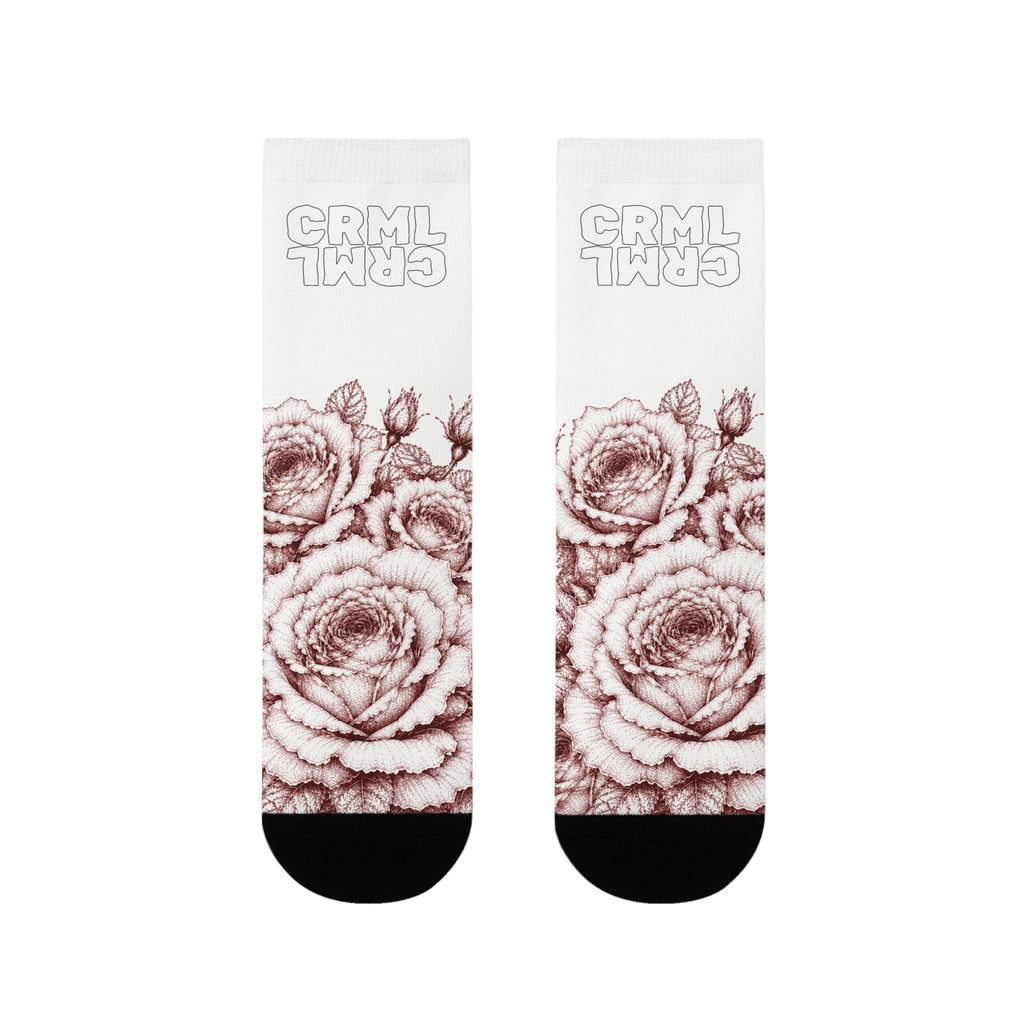 Floral Rose Sublimation Crew Socks — Vintage Sketch Roses
