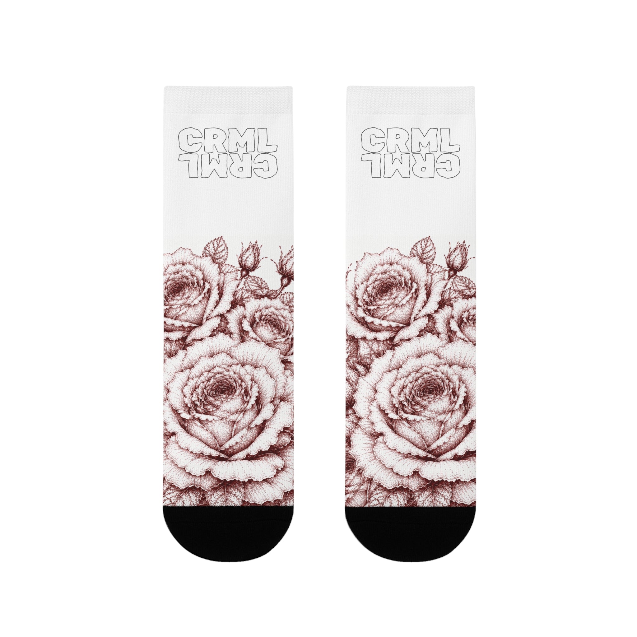 Floral Rose Sublimation Crew Socks — Vintage Sketch Roses