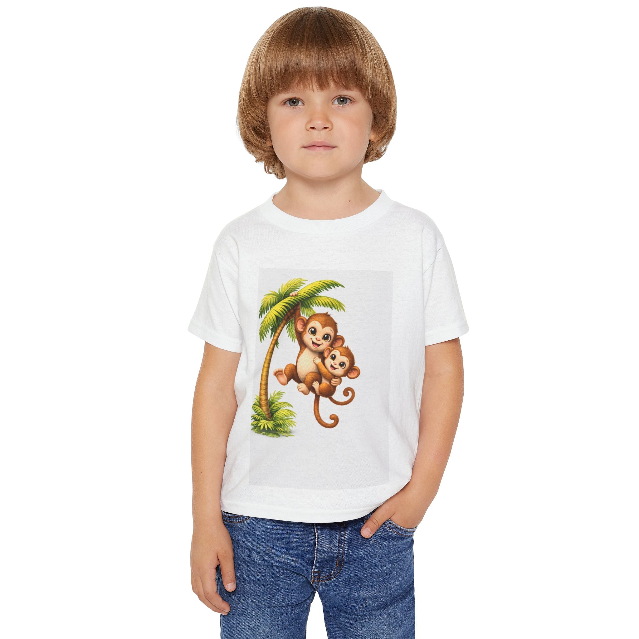 Cute Monkey Mom & Baby Toddler T-Shirt – Tropical Palm Tree Graphic Tee