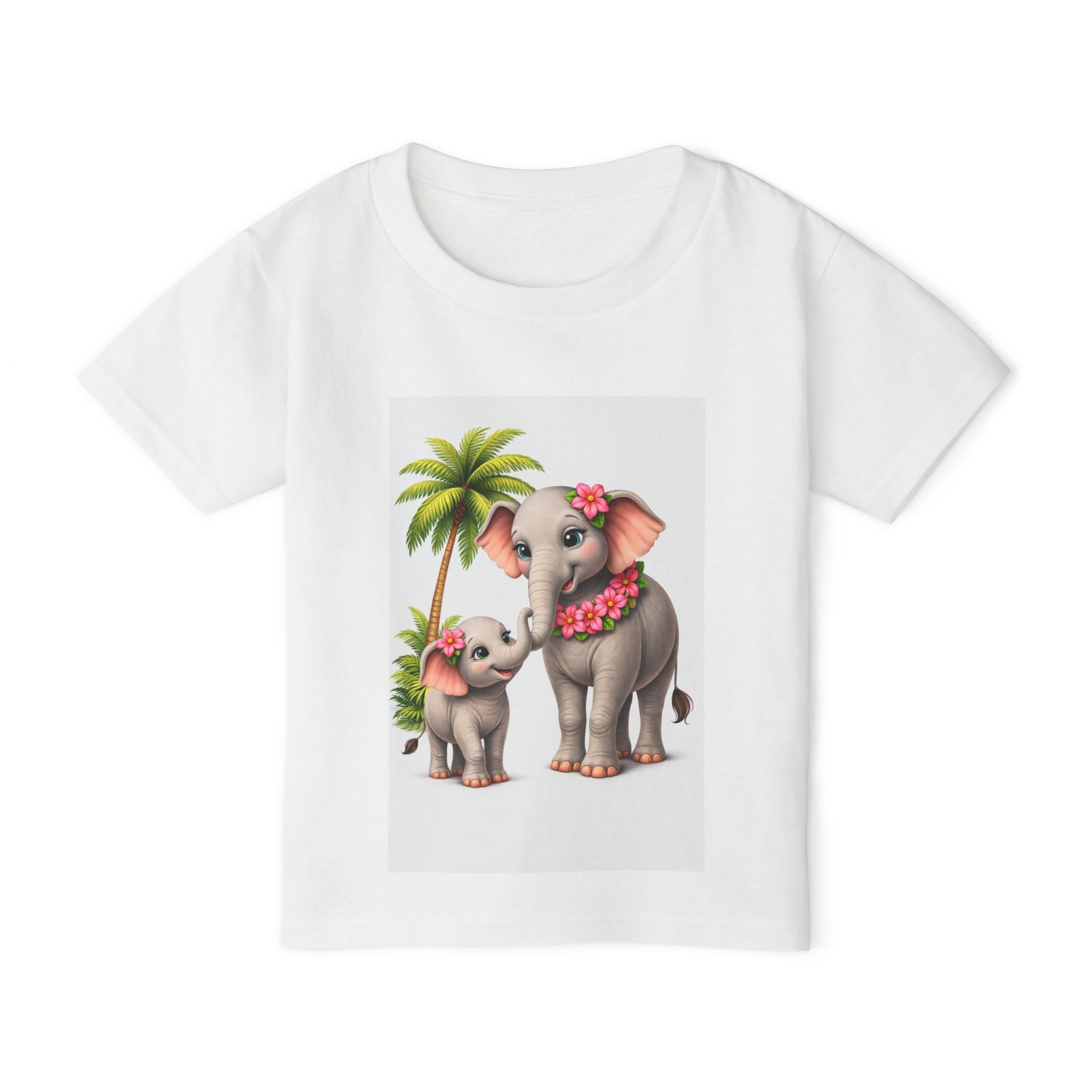 Toddler T-Shirt — Tropical Mom & Baby Elephants Graphic