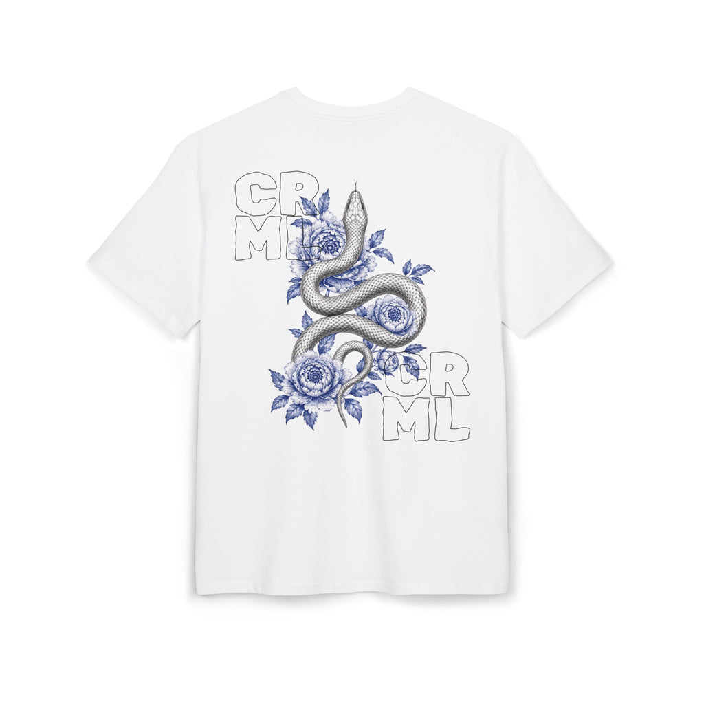 Graphic Tee — Blue Floral Snake Back Print, 'I Don't Follow Crowds' Oversized Shirt