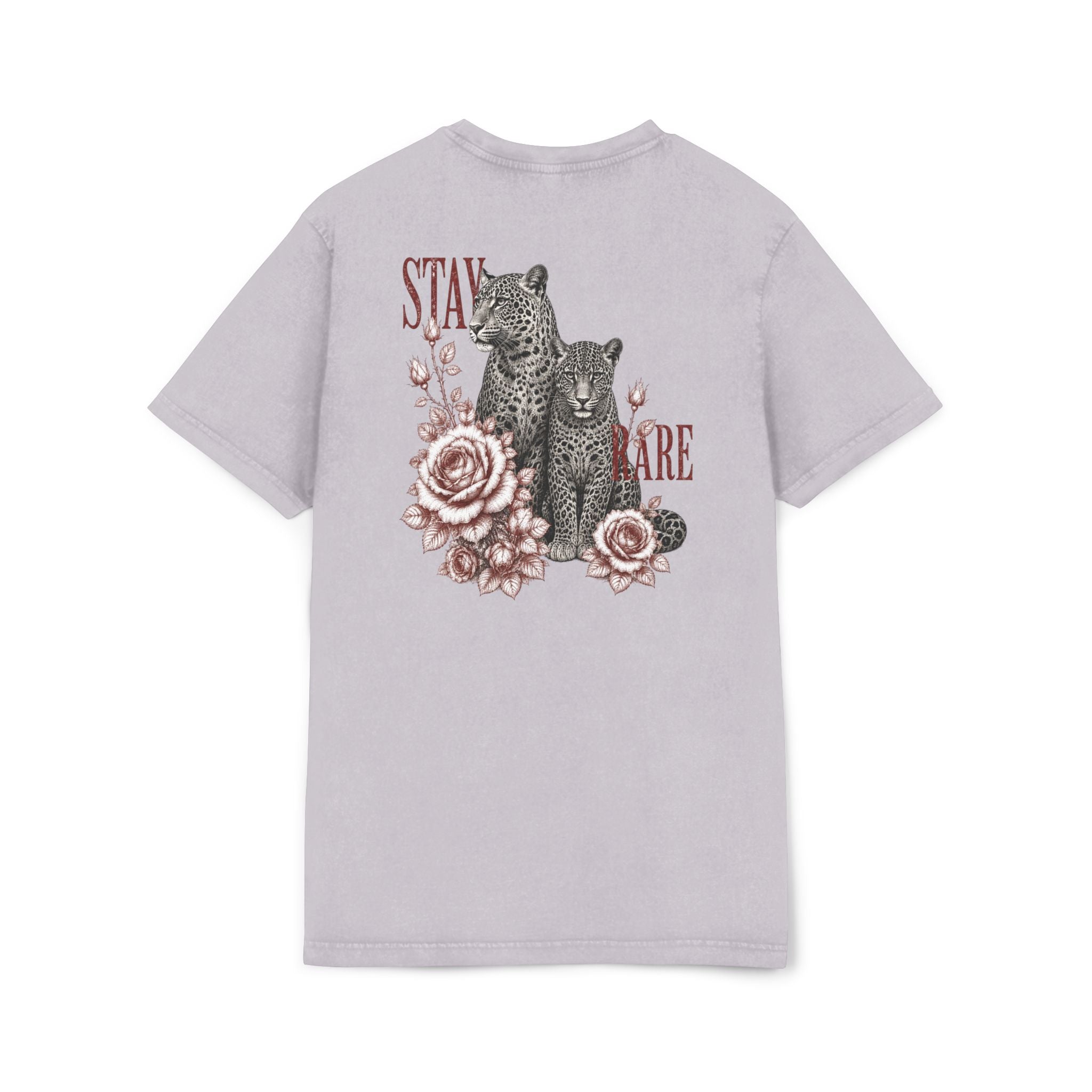 Acid-Wash Tee — 'CRM L' Front & 'Stay Rare' Leopard Floral Graphic