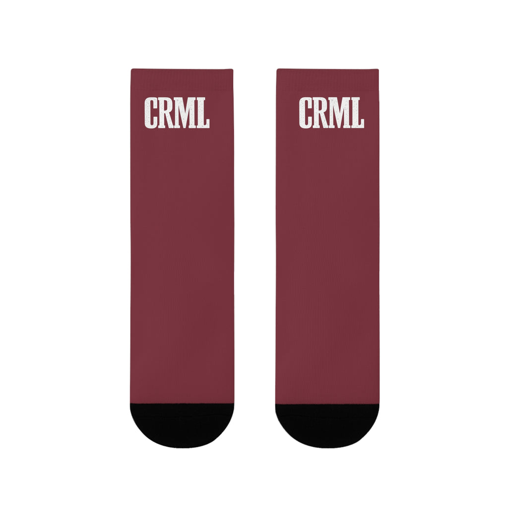 Maroon CRML Sublimation Crew Socks — Custom Graphic Athletic Socks