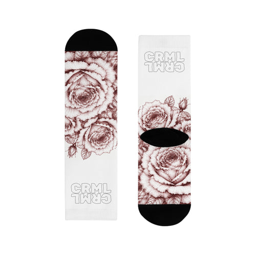 Floral Rose Sublimation Crew Socks — Vintage Sketch Roses