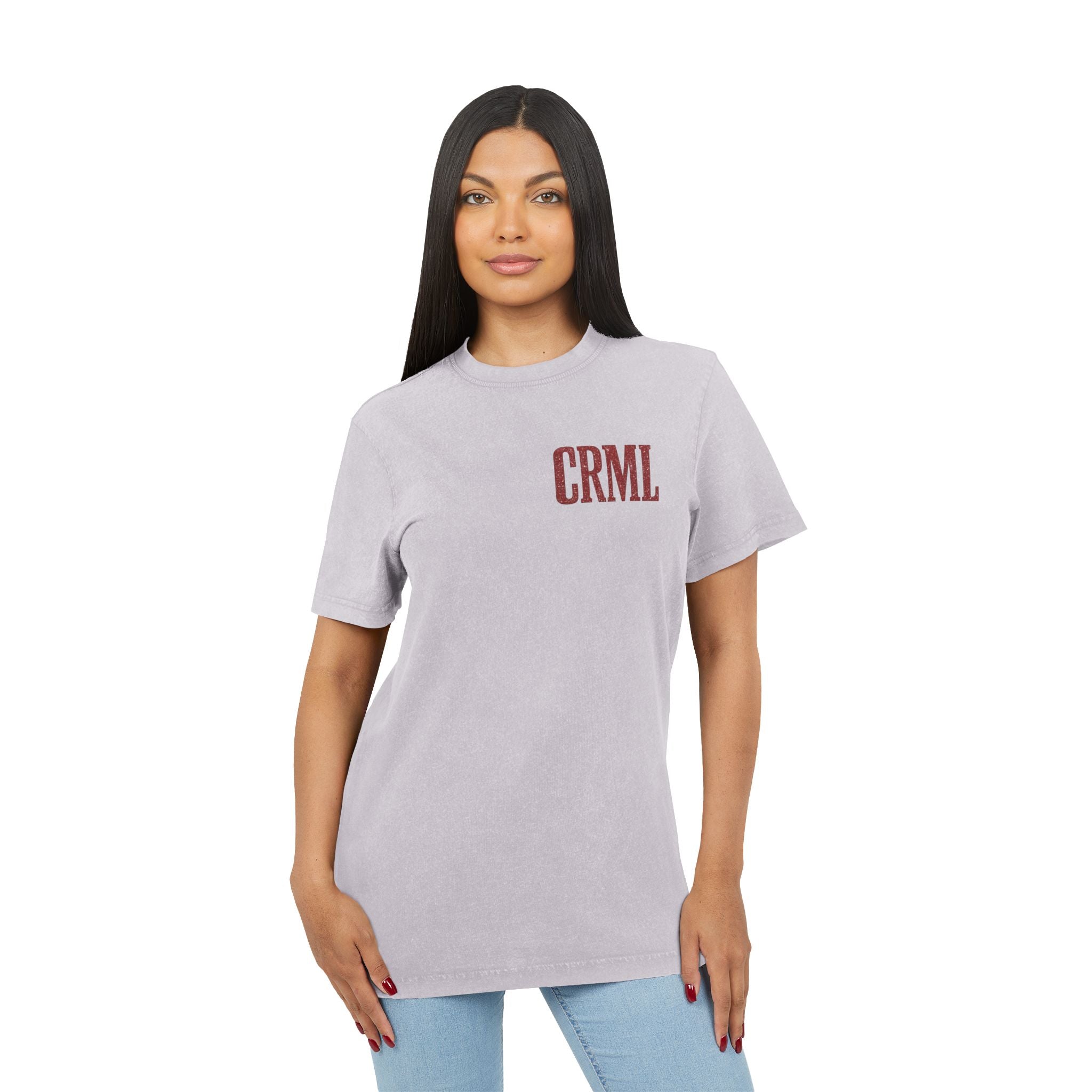 Acid-Wash Tee — 'CRML' Front & 'Different Looks Better' Rose Graphic